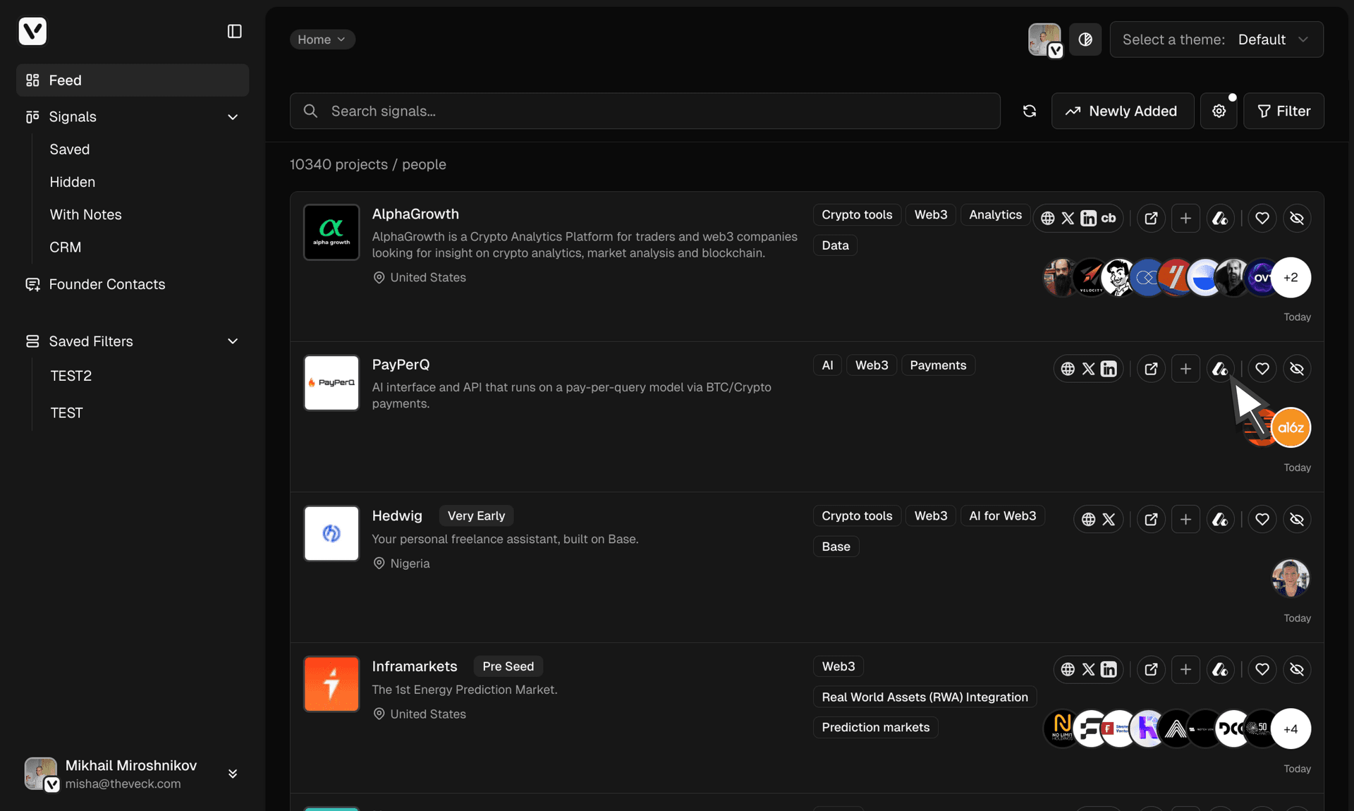 Sending projects to Attio — dark theme