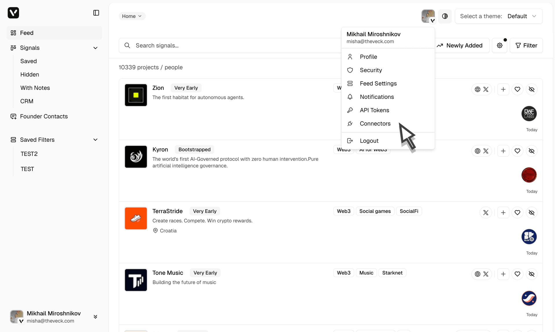 Settings and Connectors — light theme
